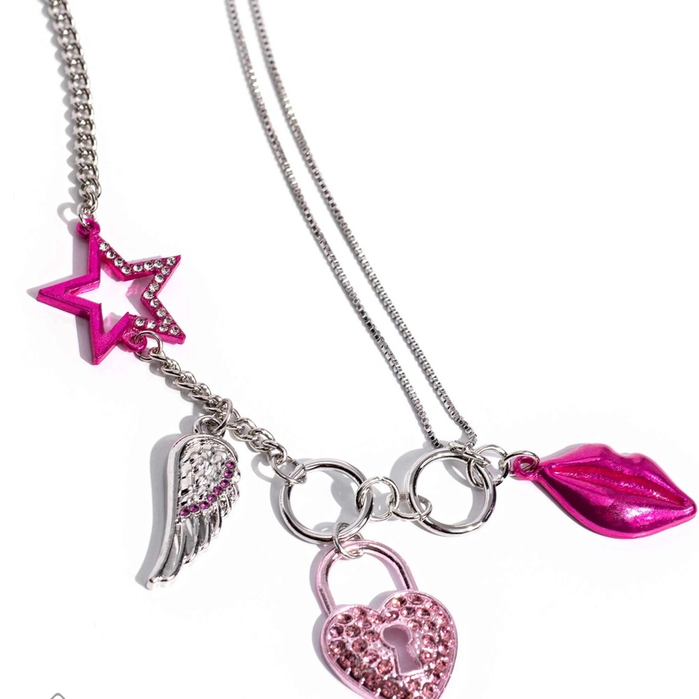 Paparazzi Pink and Silver Charm Necklace